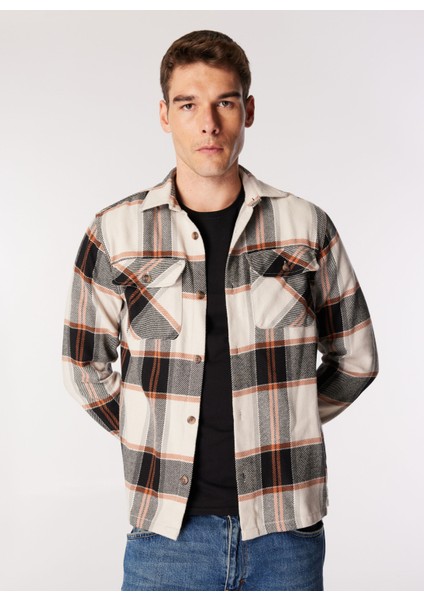 Slim Fit Ekru Erkek Gömlek 12261170_Jjdarren Flannel Overshırt