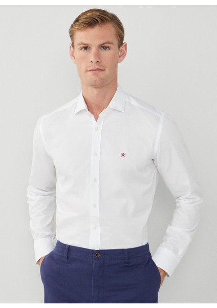 Slim Fit Gömlek Yaka Beyaz Erkek Gömlek Hm309757