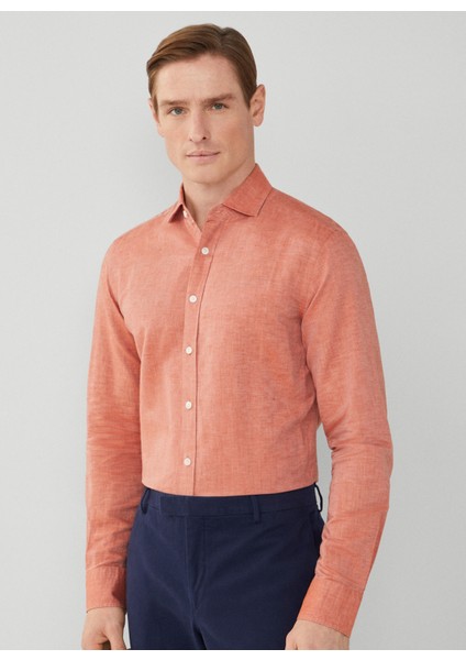 Slim Fit Gömlek Yaka Somon Erkek Gömlek Hm309765