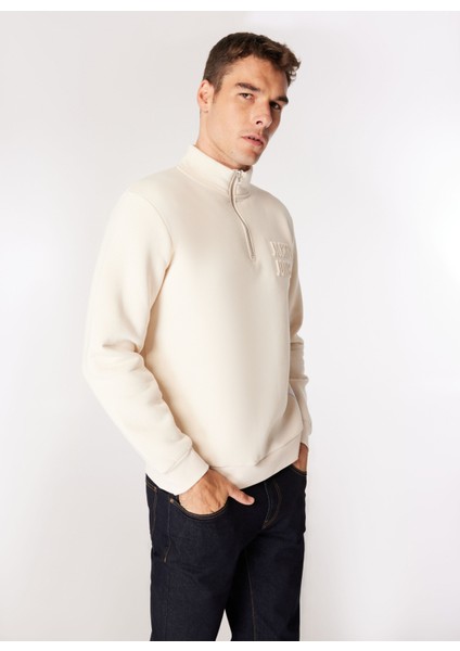 Dik Yaka Ekru Erkek Sweatshırt 12275180_JCOOVE Sweat Hıgh Neck modelleri