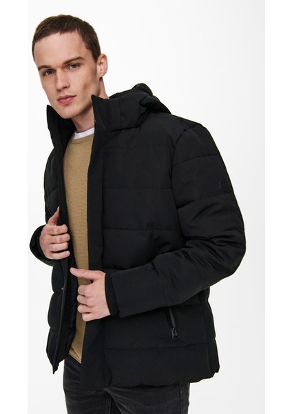 Siyah Erkek Mont Onsmarvın Lıfe Puffer Jacket Otw