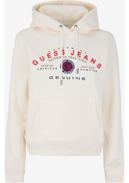 Kapüşon Yaka Desenli Krem Kadın Sweatshırt Gj Hood Reg Genuıne - Organıc Co/pl
