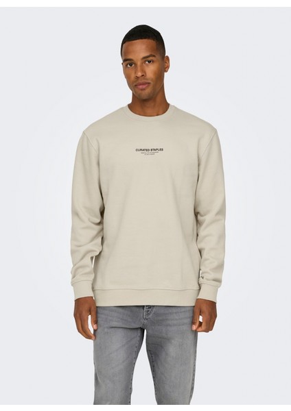 Düz Yaka Ekru Erkek Sweatshırt Onscurated Reg Crew Neck Sweat