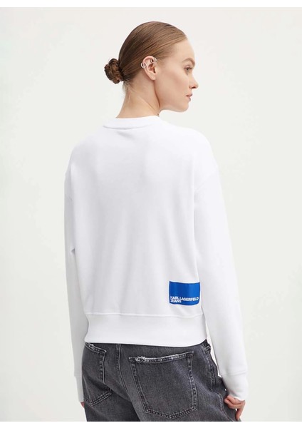 Yuvarlak Yaka Baskılı Beyaz Kadın Sweatshırt 245J1806 fırsatları