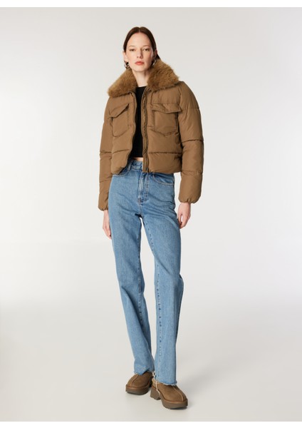 Açık Kahve Kadın Mont Onlmaggı Fur Puffer Lıfe cc Otw