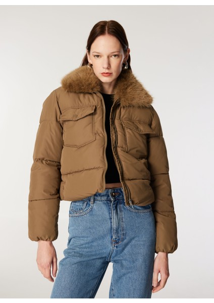 Açık Kahve Kadın Mont Onlmaggı Fur Puffer Lıfe cc Otw