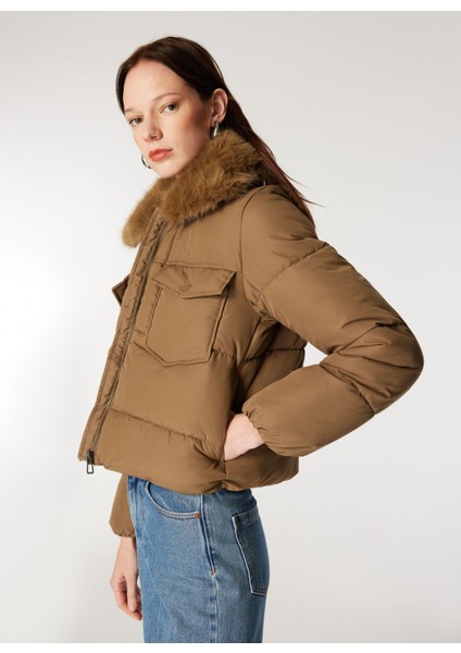 Açık Kahve Kadın Mont Onlmaggı Fur Puffer Lıfe cc Otw