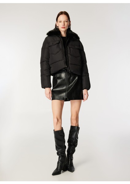 Siyah Kadın Mont Onlmaggı Fur Puffer Lıfe Cc Otw fiyatları