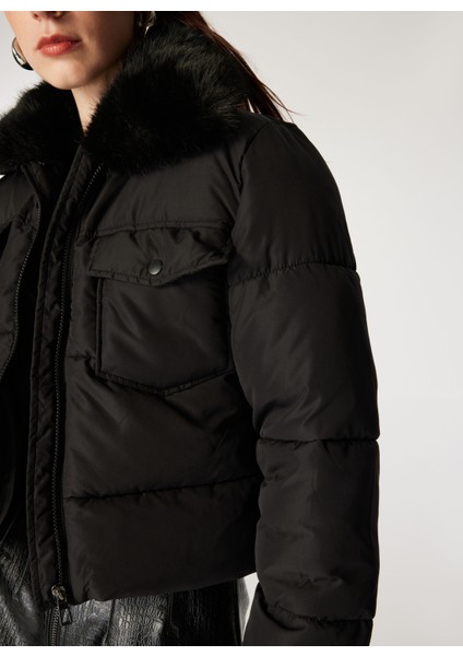 Siyah Kadın Mont Onlmaggı Fur Puffer Lıfe Cc Otw fırsatları