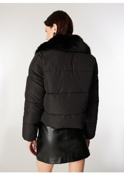 Siyah Kadın Mont Onlmaggı Fur Puffer Lıfe Cc Otw indirimleri