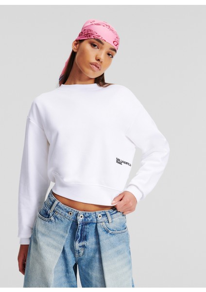 Yuvarlak Yaka Düz Beyaz Kadın Sweatshırt 245J1801 modelleri