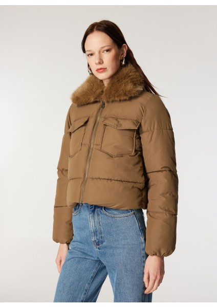 Açık Kahve Kadın Mont Onlmaggı Fur Puffer Lıfe cc Otw