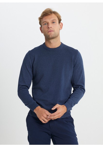 Bisiklet Yaka Standart Indigo Melanj Erkek Kazak ACE492510287_TRIKO Bısıklet Yaka