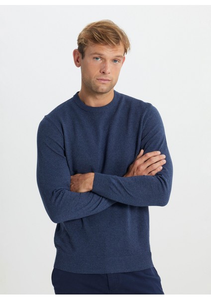 Bisiklet Yaka Standart Indigo Melanj Erkek Kazak ACE492510287_TRIKO Bısıklet Yaka modelleri