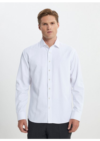 Slim Fit Klasik Yaka Beyaz - Haki Erkek Gömlek Ace202510080_Gömlek Par Nm fırsatları