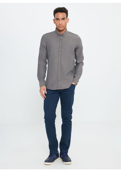 Slim Fit Düğmeli Yaka Kahve Erkek Gömlek Ace202510303_Gömlek Par Dy