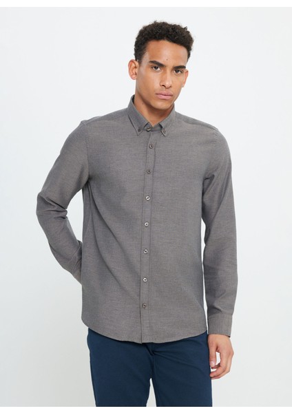 Slim Fit Düğmeli Yaka Kahve Erkek Gömlek Ace202510303_Gömlek Par Dy modelleri