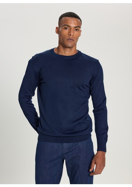 Bisiklet Yaka Standart Lacivert Erkek Kazak 4A4924100072_TRIKO Bısıklet Yaka