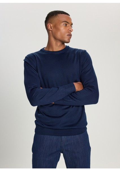 Bisiklet Yaka Standart Lacivert Erkek Kazak 4A4924100072_TRIKO Bısıklet Yaka modelleri