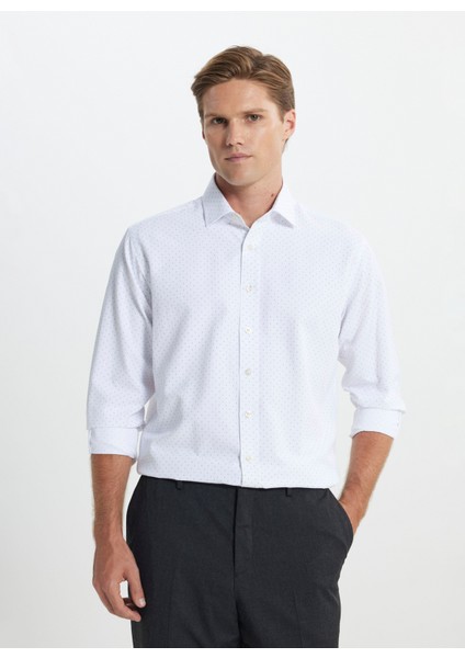 Slim Fit Klasik Yaka Beyaz - Haki Erkek Gömlek Ace202510080_Gömlek Par Nm