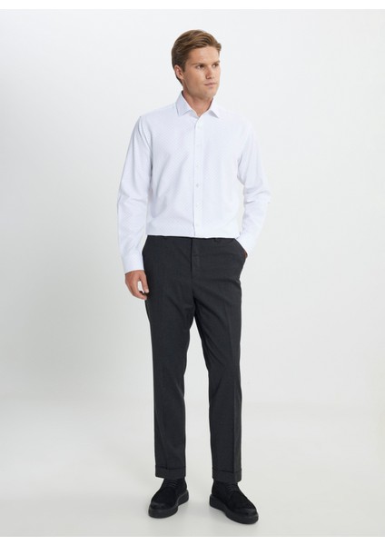 Slim Fit Klasik Yaka Beyaz - Haki Erkek Gömlek Ace202510080_Gömlek Par Nm fiyatları