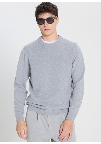 Bisiklet Yaka Standart Gri Melanj Erkek Kazak ACE492510287_TRIKO Bısıklet Yaka