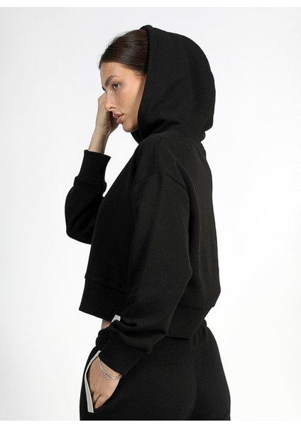 Kapüşon Yaka Düz Siyah Kadın Sweatshırt 251 Lcf 241009 Heaven Siyah modelleri