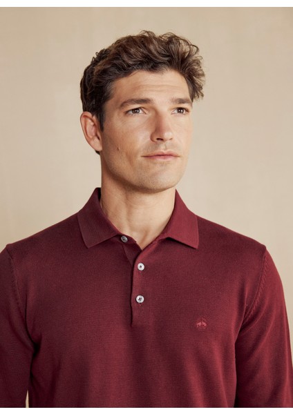 Brooks Brothers Polo Yaka Standart Bordo Erkek Kazak BBFW24MKL004