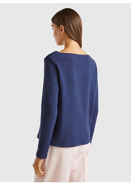 Kayık Yaka Lacivert Kadın Sweatshırt 3RWKD108G fiyatları