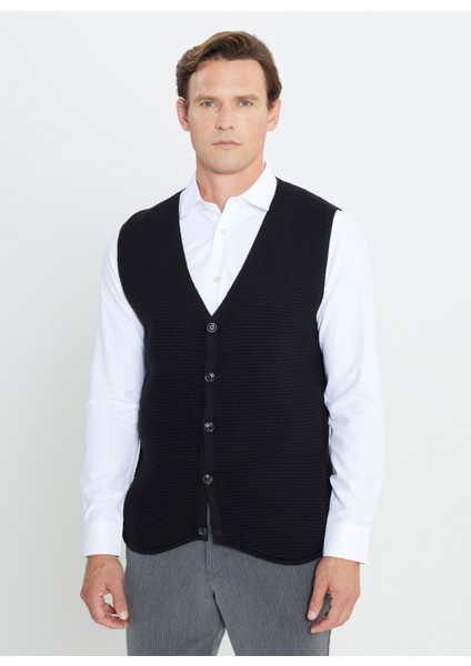 V Yaka Standart Siyah Erkek Kazak ACE492510255_TRIKO V Yaka