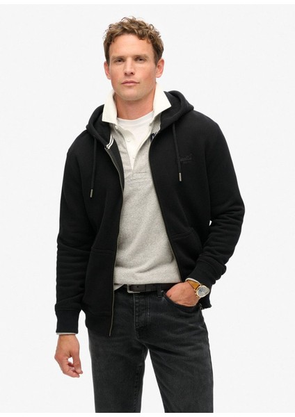 Kapüşon Yaka Siyah Sweatshırt M2013116A02A_ESSENTIAL Logo Zıp Hoo fiyatları