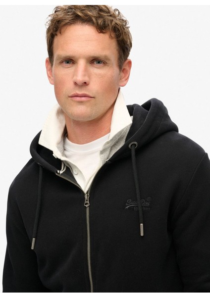Kapüşon Yaka Siyah Sweatshırt M2013116A02A_ESSENTIAL Logo Zıp Hoo modelleri