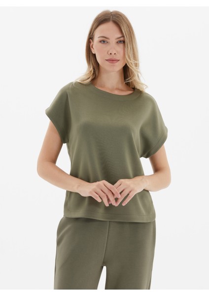 Kayık Yaka Düz Haki Kadın Bluz 24KSL8951 fiyatları
