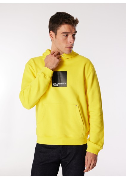 Kapüşon Yaka Sarı Erkek Sweatshırt 240D1809_KLJ Regular Logo Hoodıe