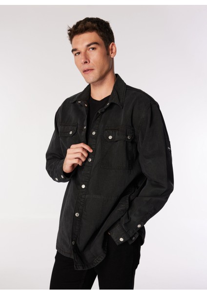 Normal Siyah Düz Erkek Gömlek 245d1403_Klj Mıx Materıal Jacket