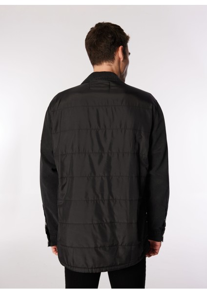 Normal Siyah Düz Erkek Gömlek 245d1403_Klj Mıx Materıal Jacket