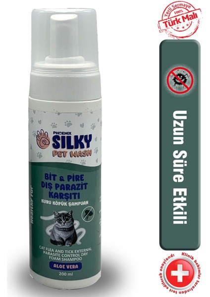 Kedilere Özel Aloevera Özlü Dış Parazit Karşıtı Kuru Köpük Şampuan - 200ml