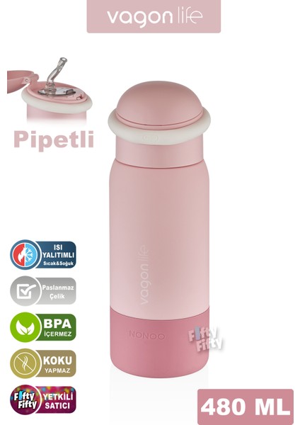 480 ml Çocuk Pipetli Paslanmaz Çelik Termos/su MATARASI-FFVGN1006-480ML