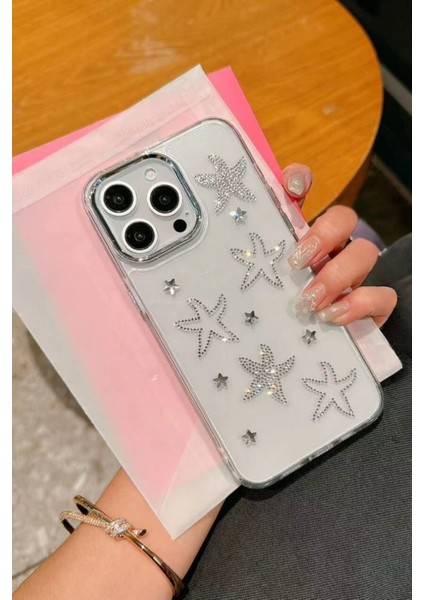 iPhone 14 Pro Max Uyumlu Taşlı Deniz Yıldızı Desenli Şeffaf Kılıf