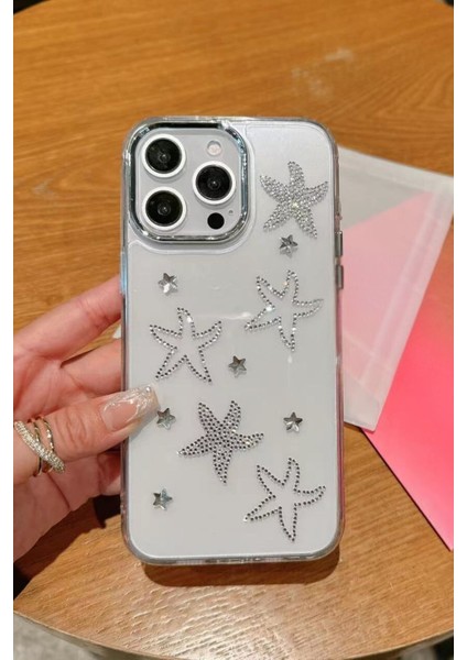 iPhone 14 Pro Max Uyumlu Taşlı Deniz Yıldızı Desenli Şeffaf Kılıf