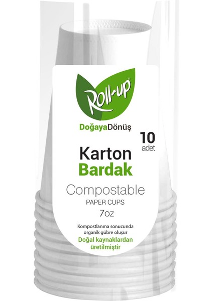 Doğaya Dönüş Ekolojik Doğal Kağıt Karton Bardak - 7oz - 10'lu Paket