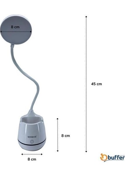 Toptanbulurumkalemlikli Telefon Tutacaklı Şarjlı Dokunmatik 3 Mod Esnek Başlıklı Dimmerli LED Masa Lambası