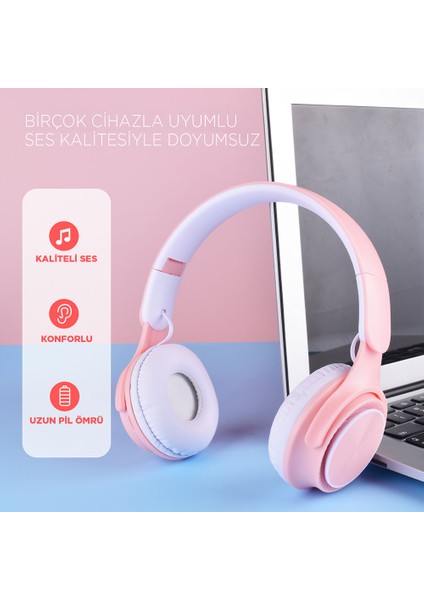 Mobify M6 Pro Ayarlanabilir ve Katlanabilir Kulak Üstü Bluetooth Kulaklık Pembe