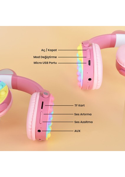 Mobify Rgb LED Işıklı Kedi Kulağı Tasarımlı Katlanabilir Kulak Üstü CXT-950 Bluetooth Kulaklık
