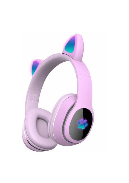 Mobify Kedi Kulağı Tasarımlı Rgb Işıklı Katlanabilir L400 Bluetooth Kulaklık Mor