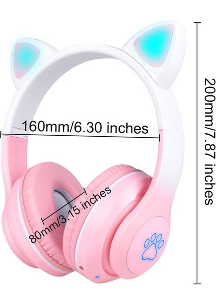 Technoguru Kedi Kulağı Tasarımlı Rgb Işıklı Katlanabilir Bluetooth Kulaklık Stn-28 Pro Mavi