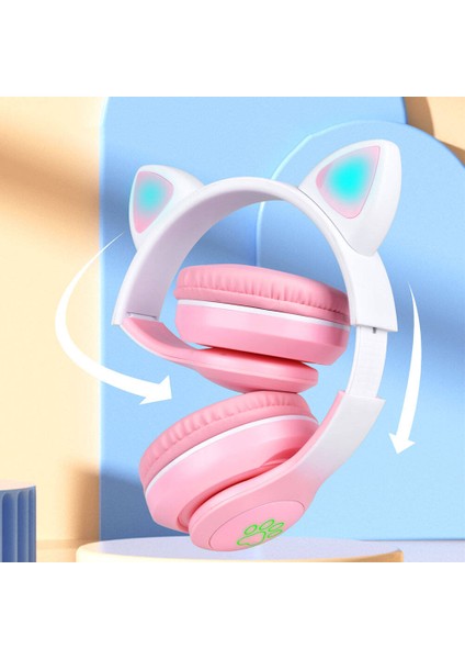 Technoguru Kedi Kulağı Tasarımlı Rgb Işıklı Katlanabilir Bluetooth Kulaklık Stn-28 Pro Mavi