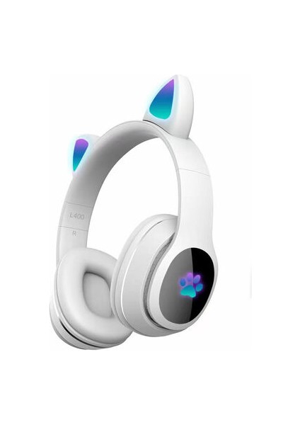 Technoguru Kedi Kulağı Tasarımlı Rgb Işıklı Katlanabilir L400 Bluetooth Kulaklık Beyaz
