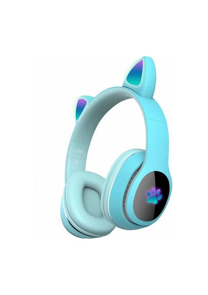 Technoguru Kedi Kulağı Tasarımlı Rgb Işıklı Katlanabilir L400 Bluetooth Kulaklık Mavi