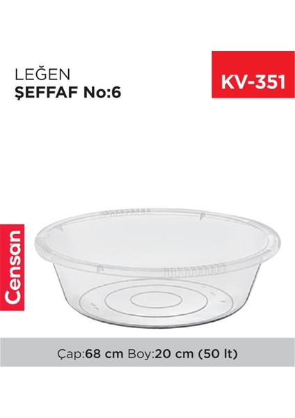 6 No Leğen Şeffaf Çamaşır Leğeni 50 Litre -E425